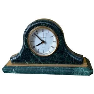 Vintage Green Marble Quartz Portsmouth Clock with Roman Numerals Brass Accents